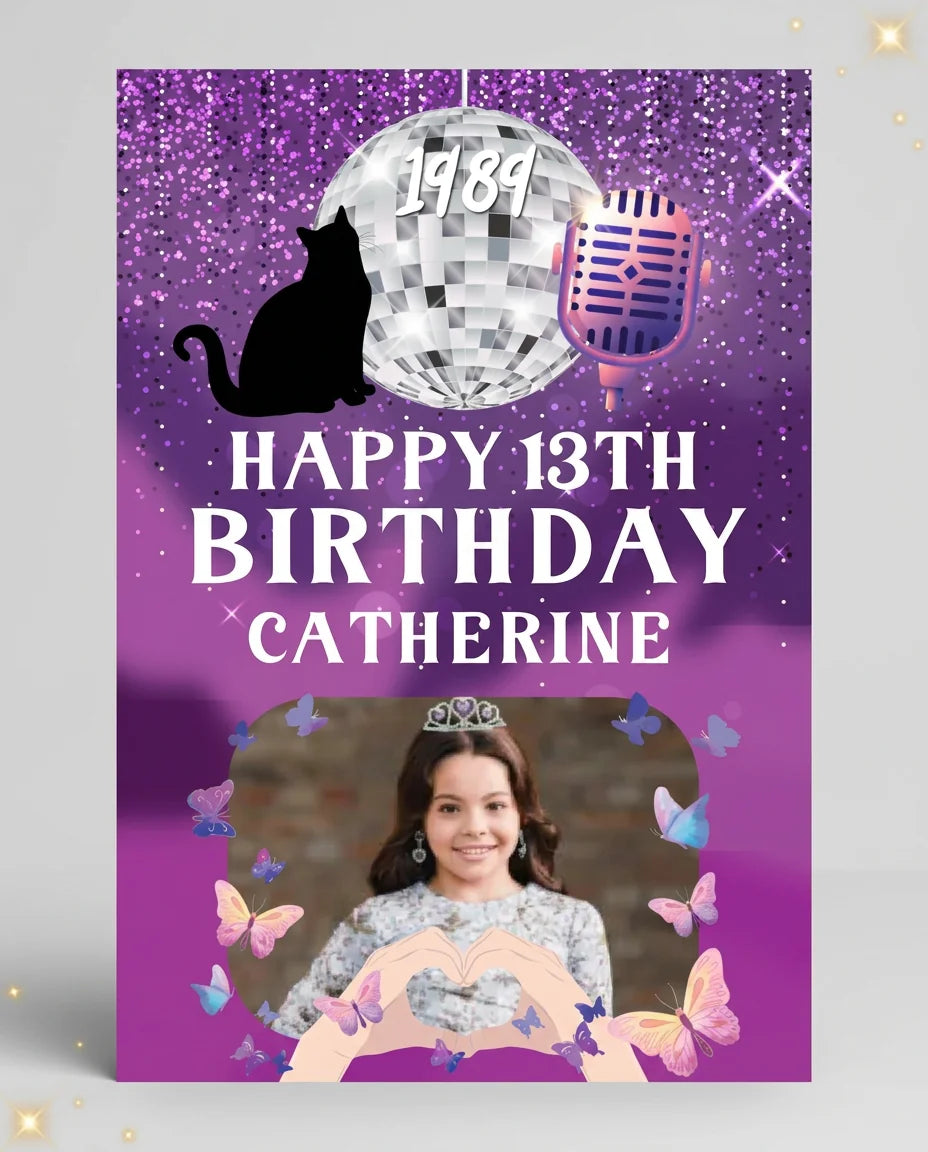 Personalised The Eras Tour Theme Birthday Party Mega Card displayed against a plain studio background