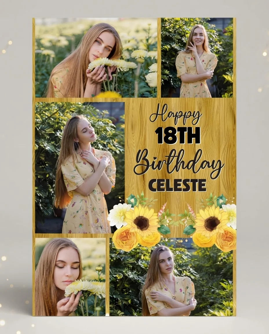 Personalised Sunflower Theme Birthday Party Mega Card displayed against a plain studio background