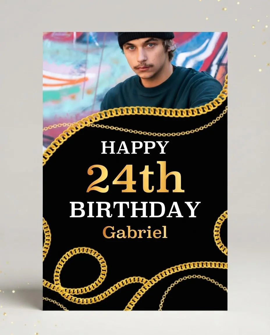 Personalised Hip Hop Birthday Party Mega Card displayed against a plain studio background