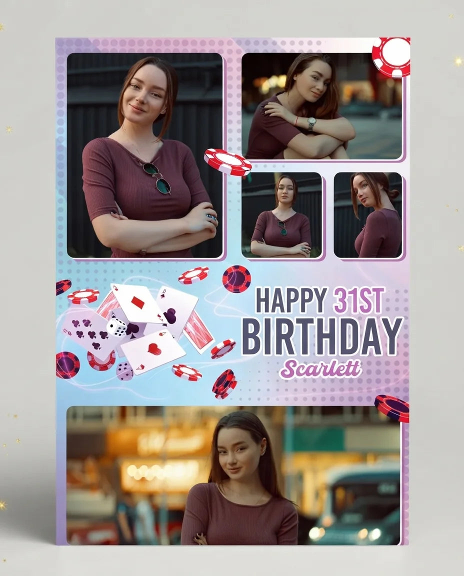 Personalised Playing Cards Theme Birthday Party Mega Card displayed against a plain studio background
