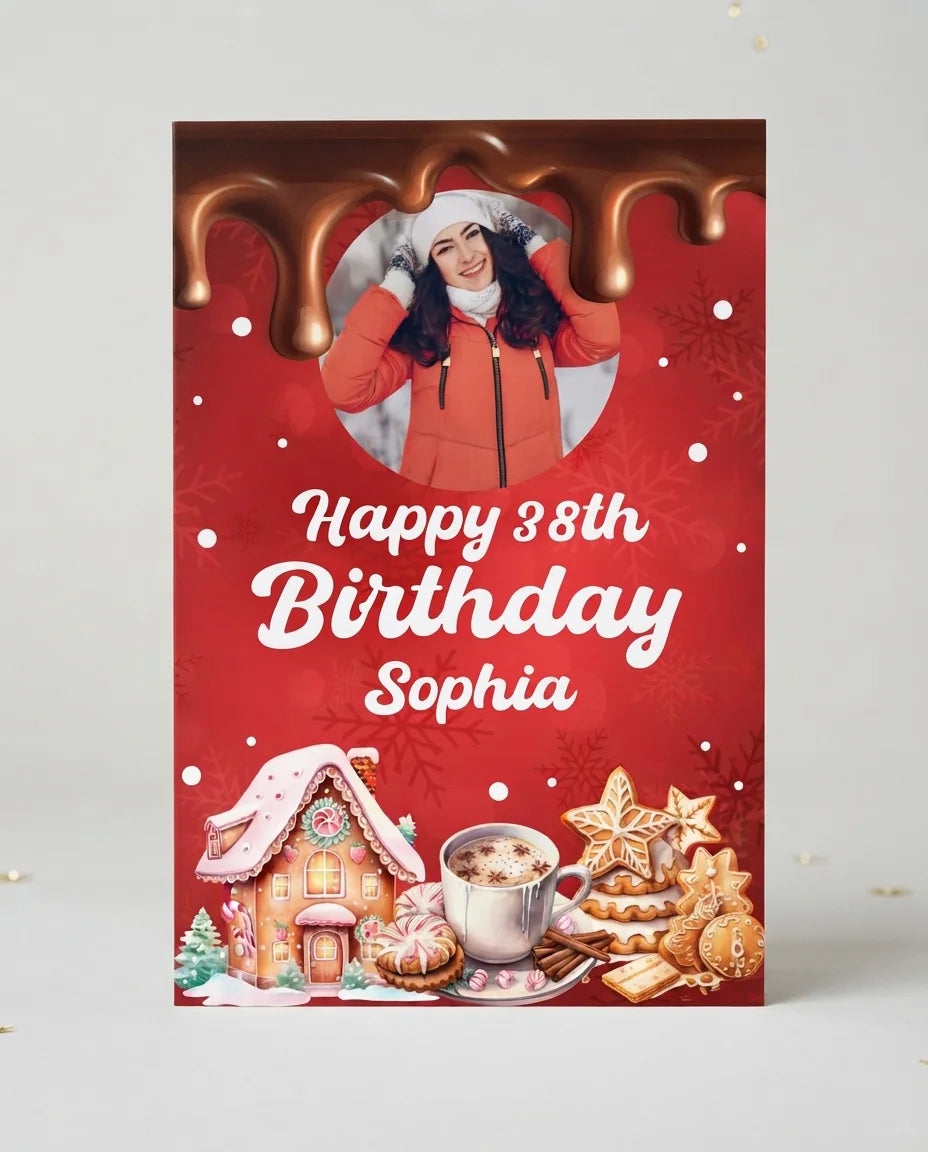 Personalised Christmas Cookies and Cocoa Birthday Party Mega Card displayed against a plain studio background