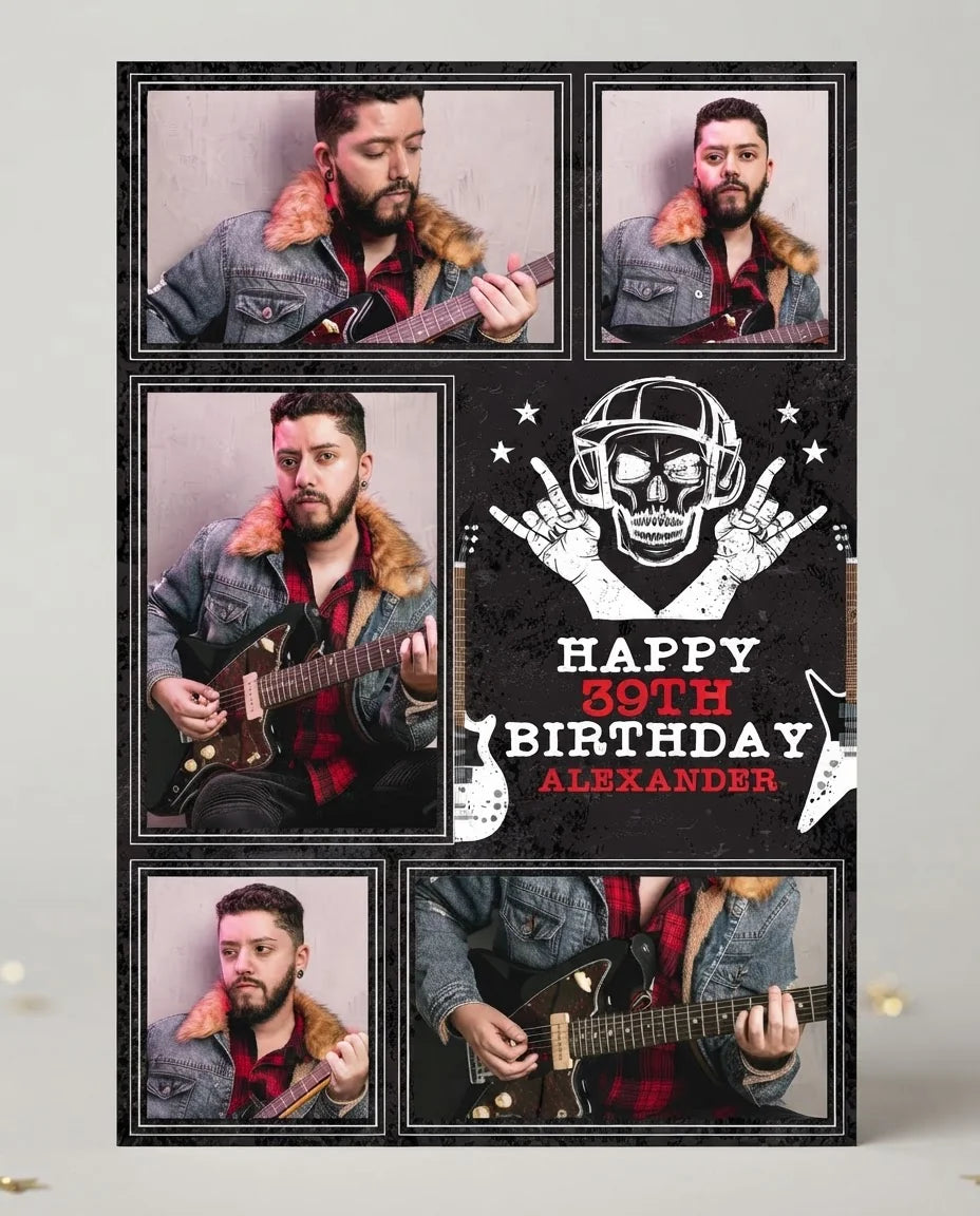 Personalised Rockstar Theme Birthday Party Mega Card displayed against a plain studio background