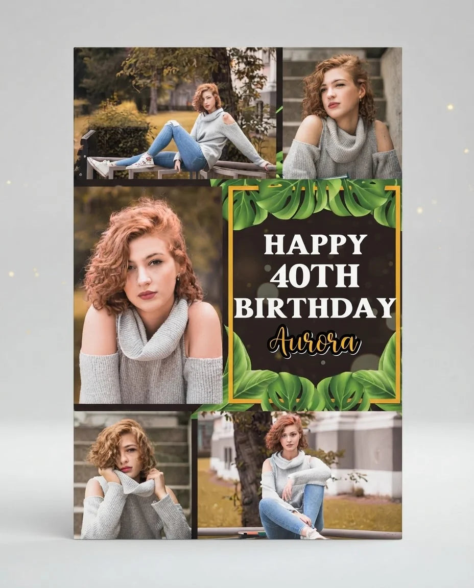 Personalised Black Tropical Birthday Party Mega Card displayed against a plain studio background