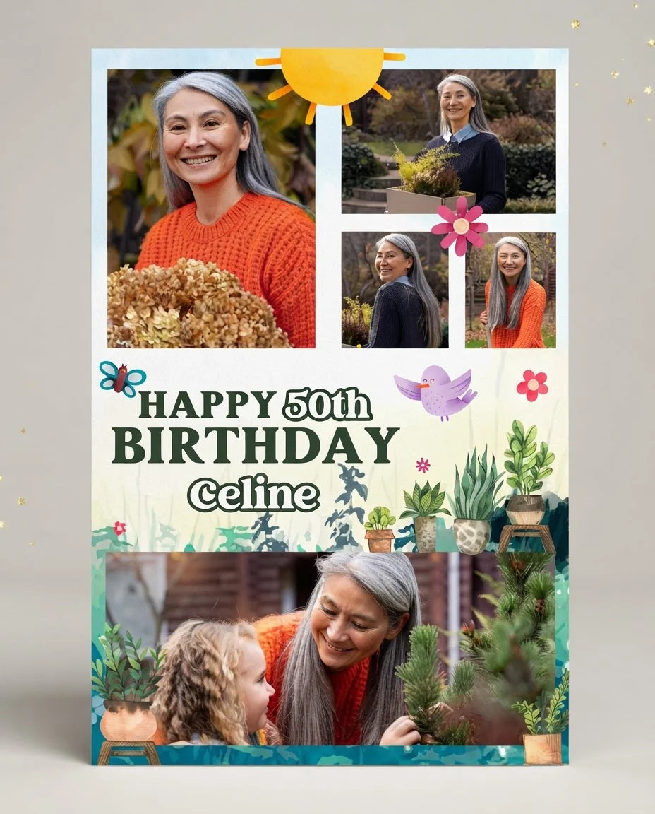 Personalised Plant Lover Birthday Party Mega Card displayed against a plain studio background