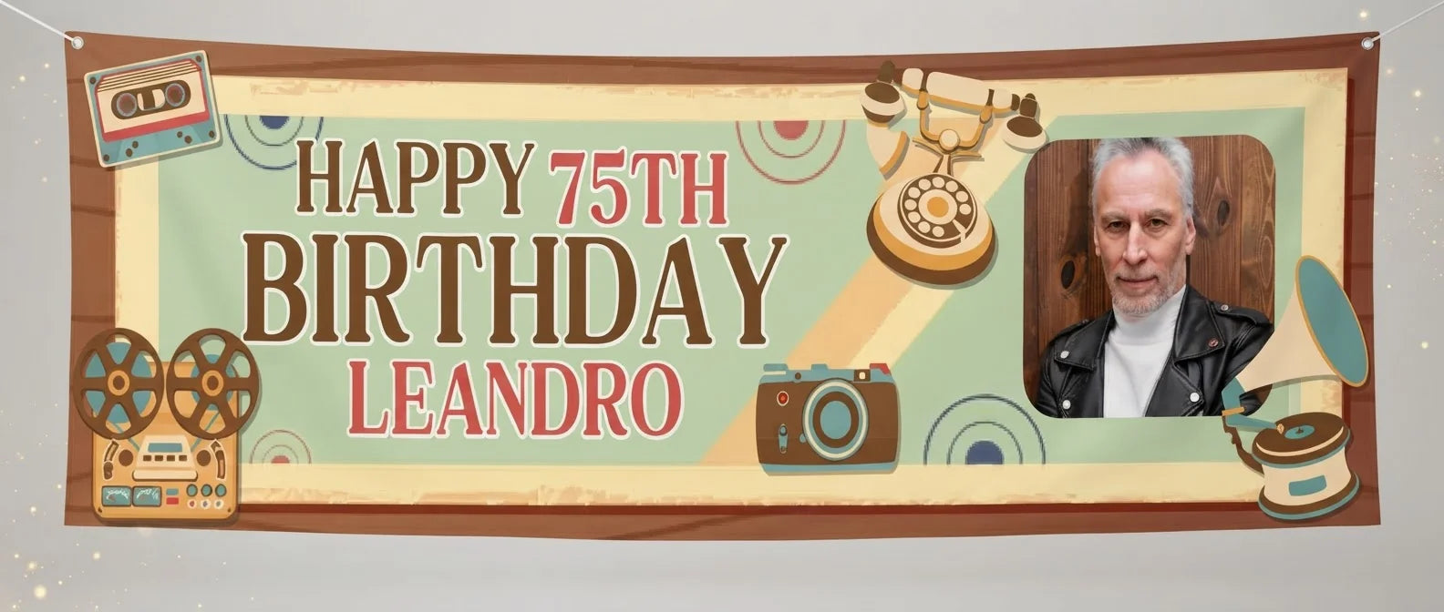 Personalised 50s Retro Birthday Party Banner displayed against a plain studio background