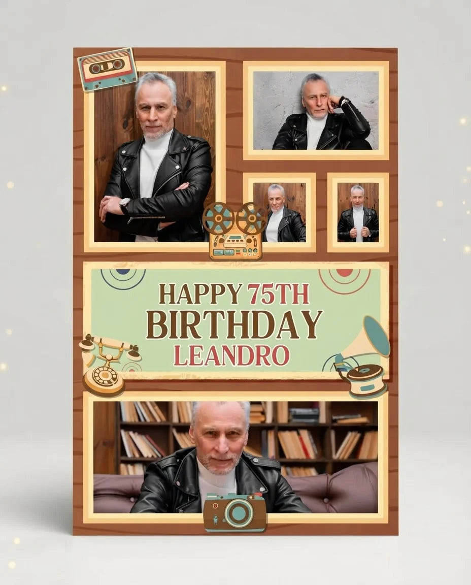 Personalised 50s Retro Birthday Party Mega Card displayed against a plain studio background