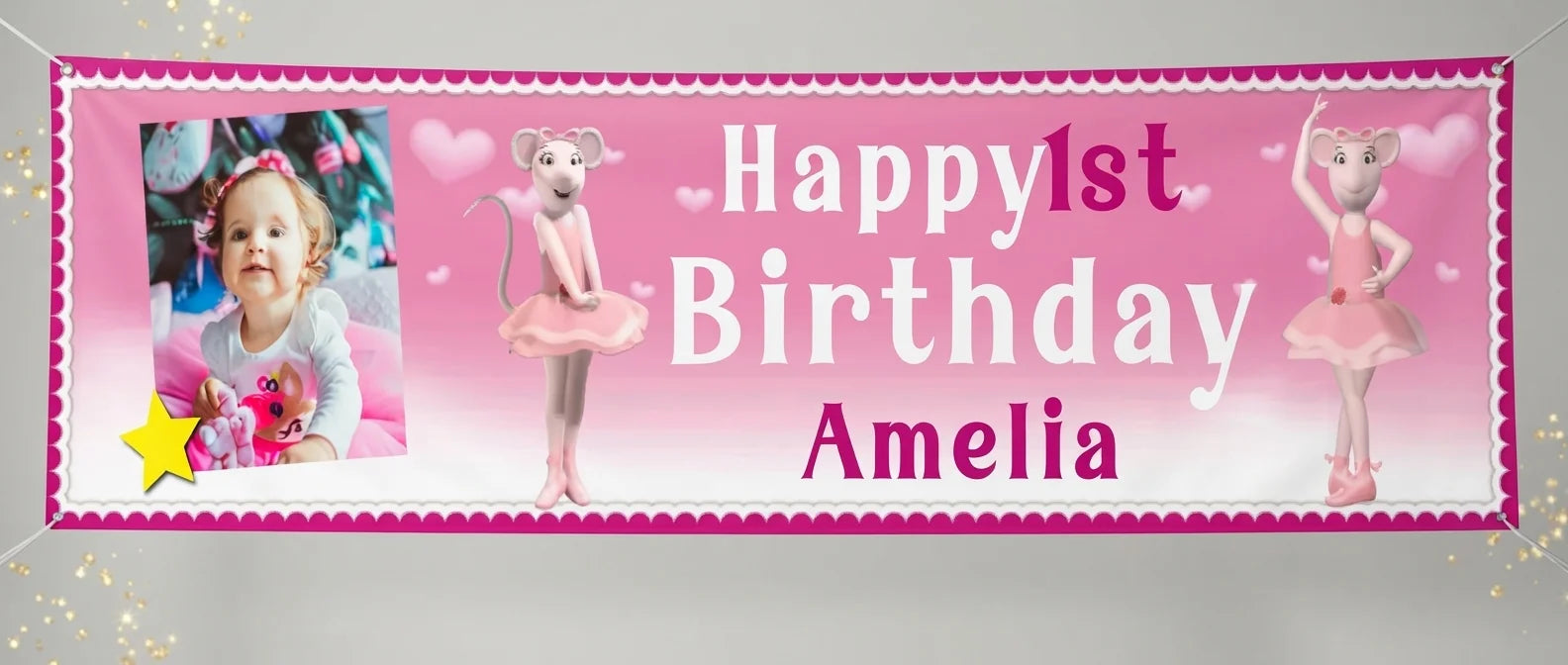 Personalised Angelina Ballerina Birthday Banner displayed against a plain studio background