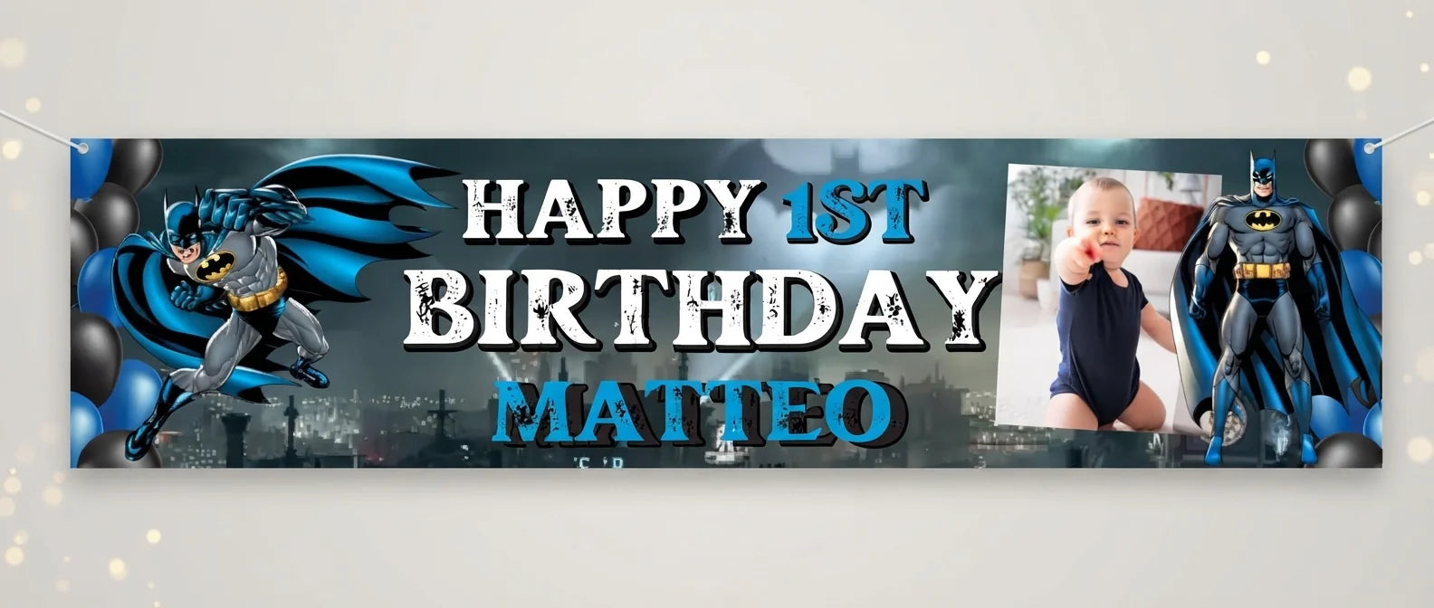 Personalised Batman Birthday Banner displayed against a plain studio background