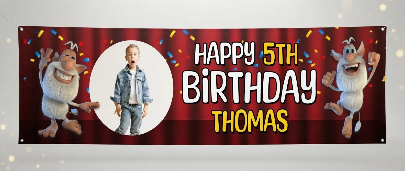 Personalised Booba Birthday Banner displayed against a plain studio background