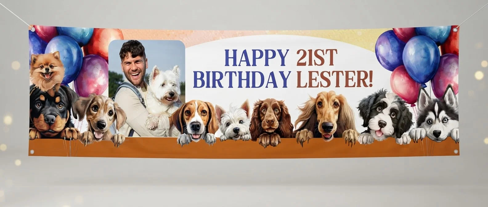 Personalised Calling Party Animals Birthday Party Banner displayed against a plain studio background