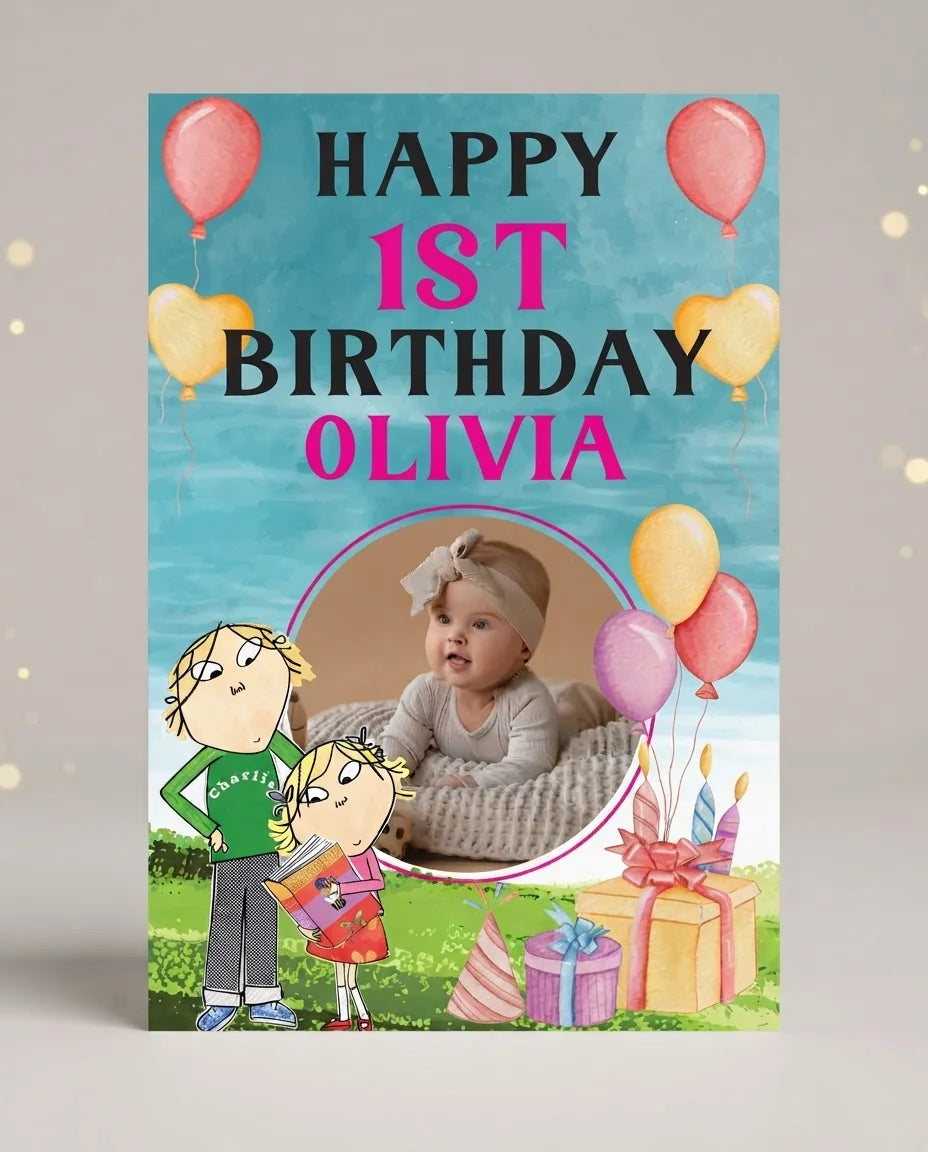 Personalised Charlie and Lola Mega Card displayed against a plain studio background