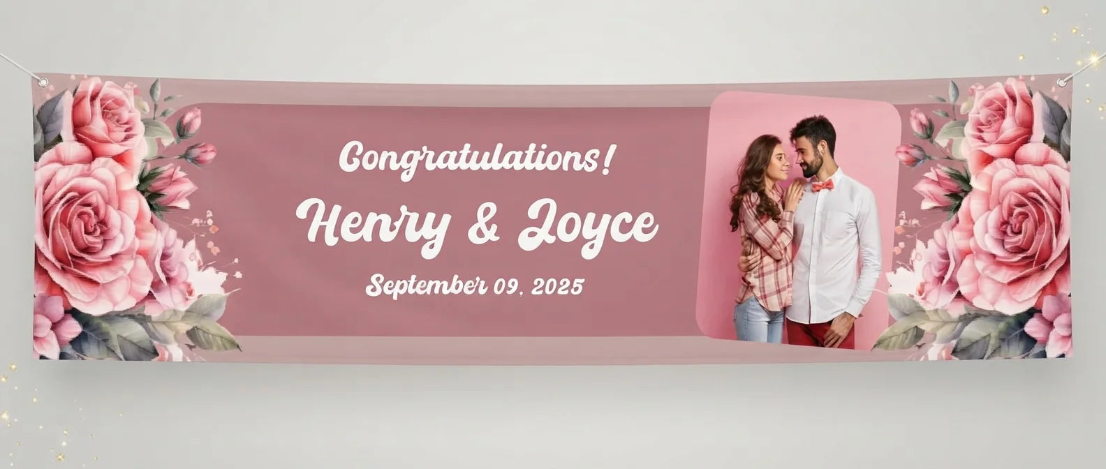 Personalised Elegant Dusty Pink Theme Wedding Banner displayed against a plain studio background