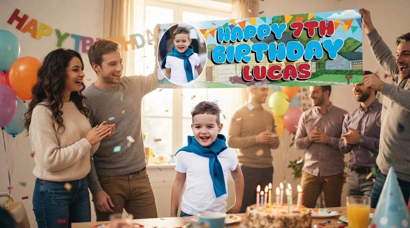 Friends and family celebrating with the personalised Family Guy Birthday Banner