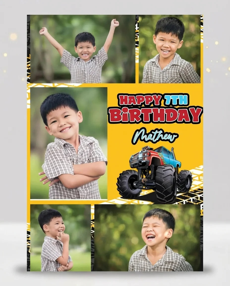 Personalised Monster Truck Mega Card displayed against a plain studio background