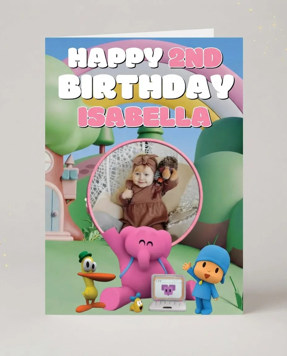 Personalised Pocoyo Mega Card displayed against a plain studio background