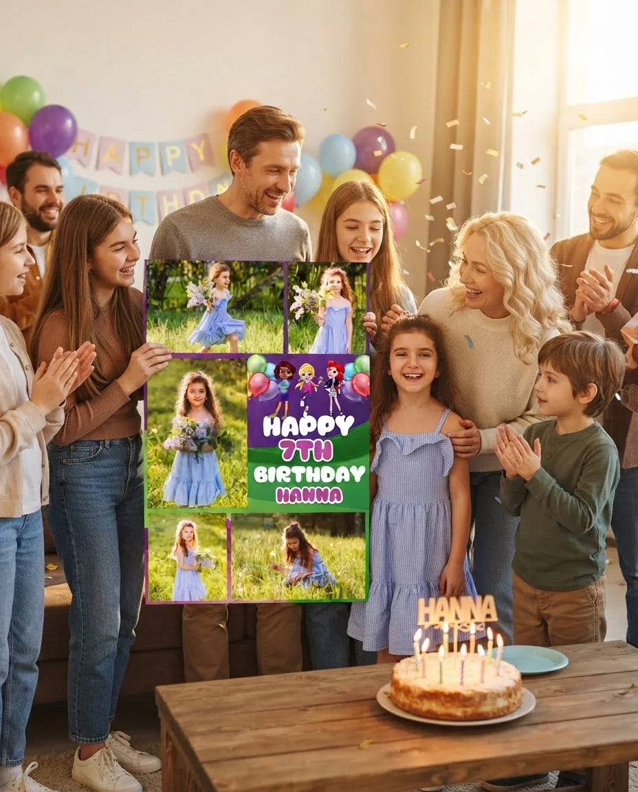 Friends and family celebrating with the personalised Polly Pocket Mega Card