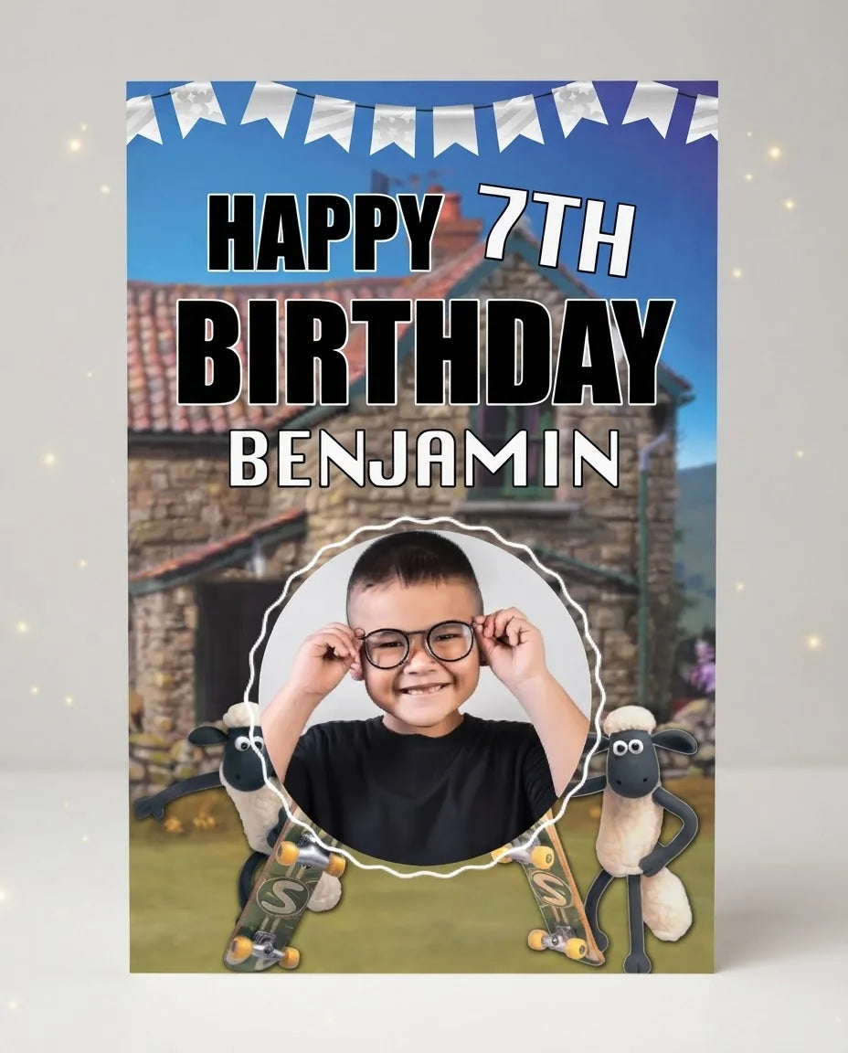 Personalised Shaun The Sheep Mega Card displayed against a plain studio background