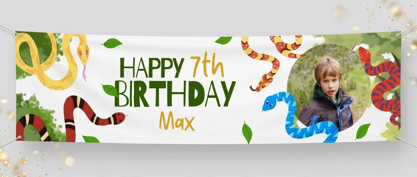 Personalised Snake Lover Birthday Party Banner displayed against a plain studio background