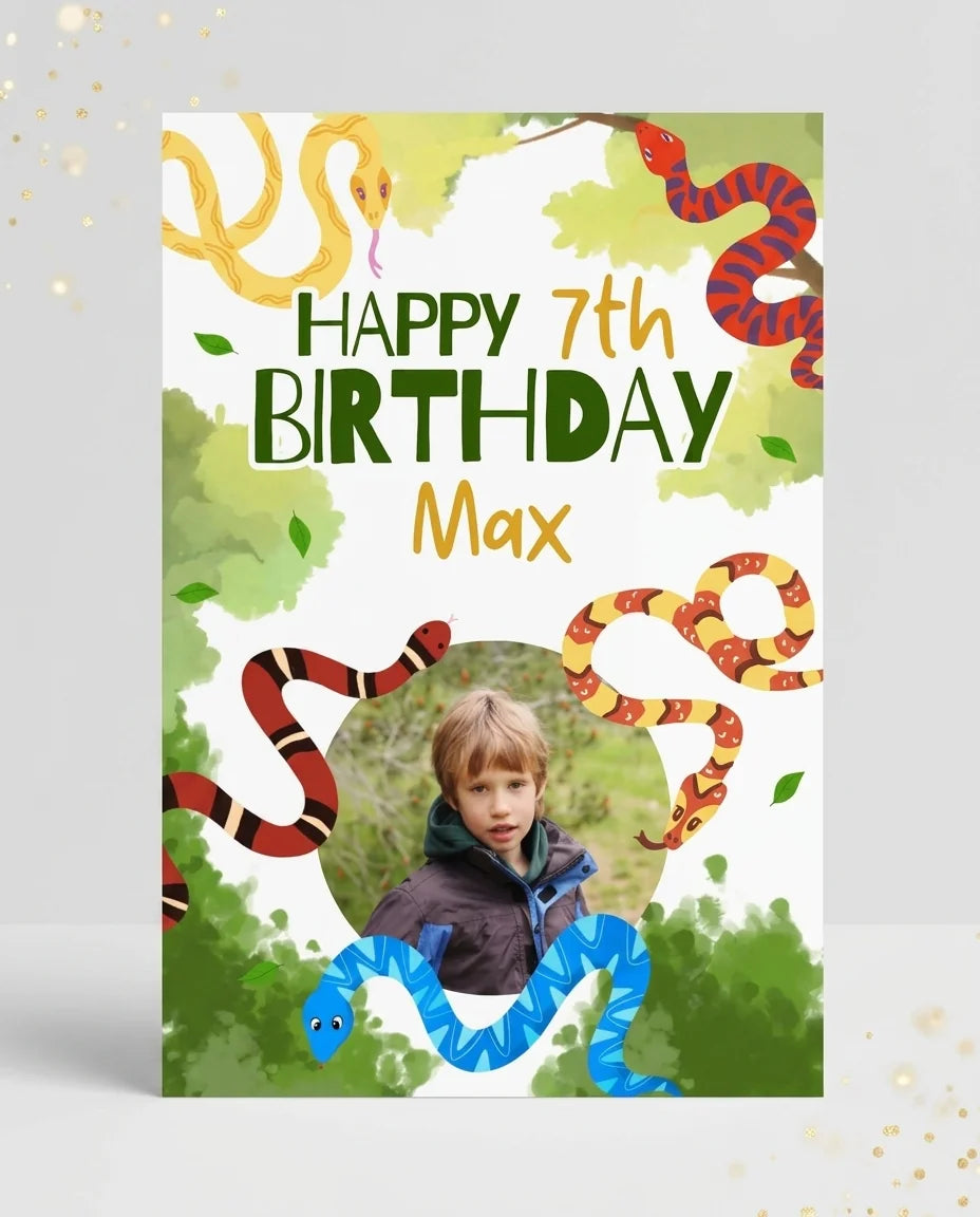 Personalised Snake Lover Birthday Party Mega Card displayed against a plain studio background