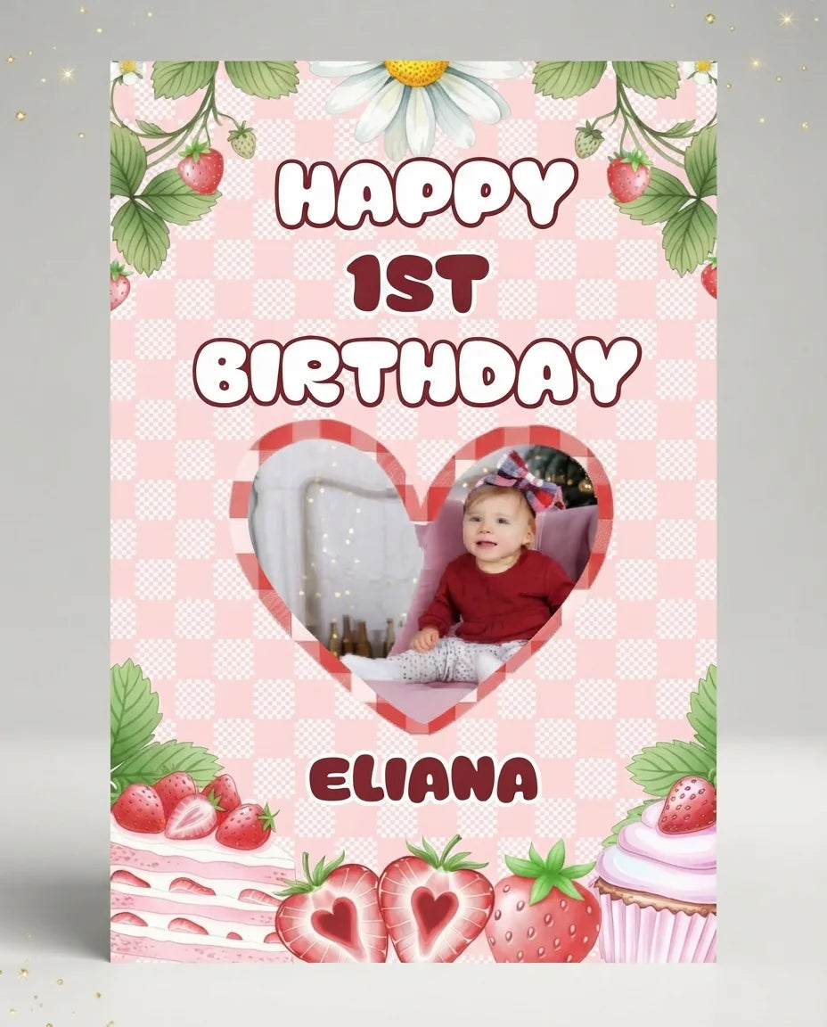 Personalised Strawberry Birthday Mega Card displayed against a plain studio background