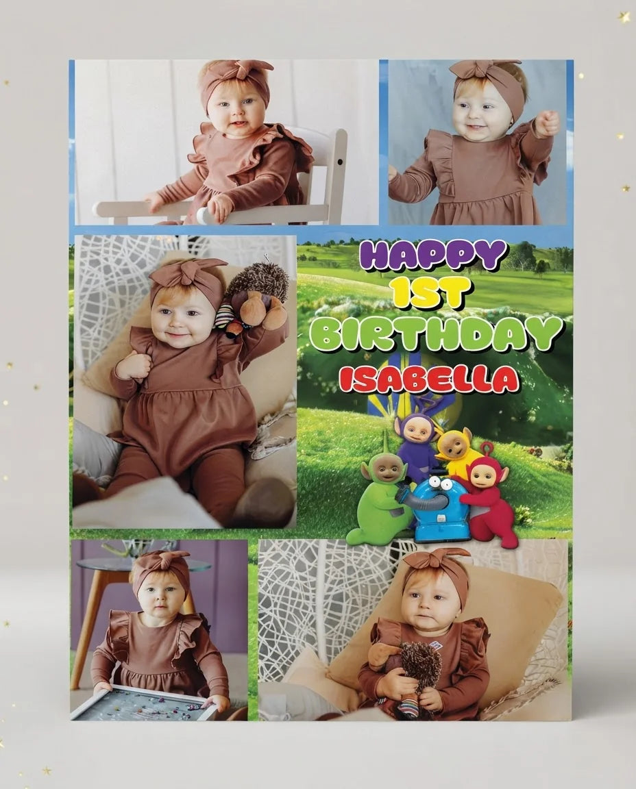 Personalised Teletubbies Mega Card displayed against a plain studio background