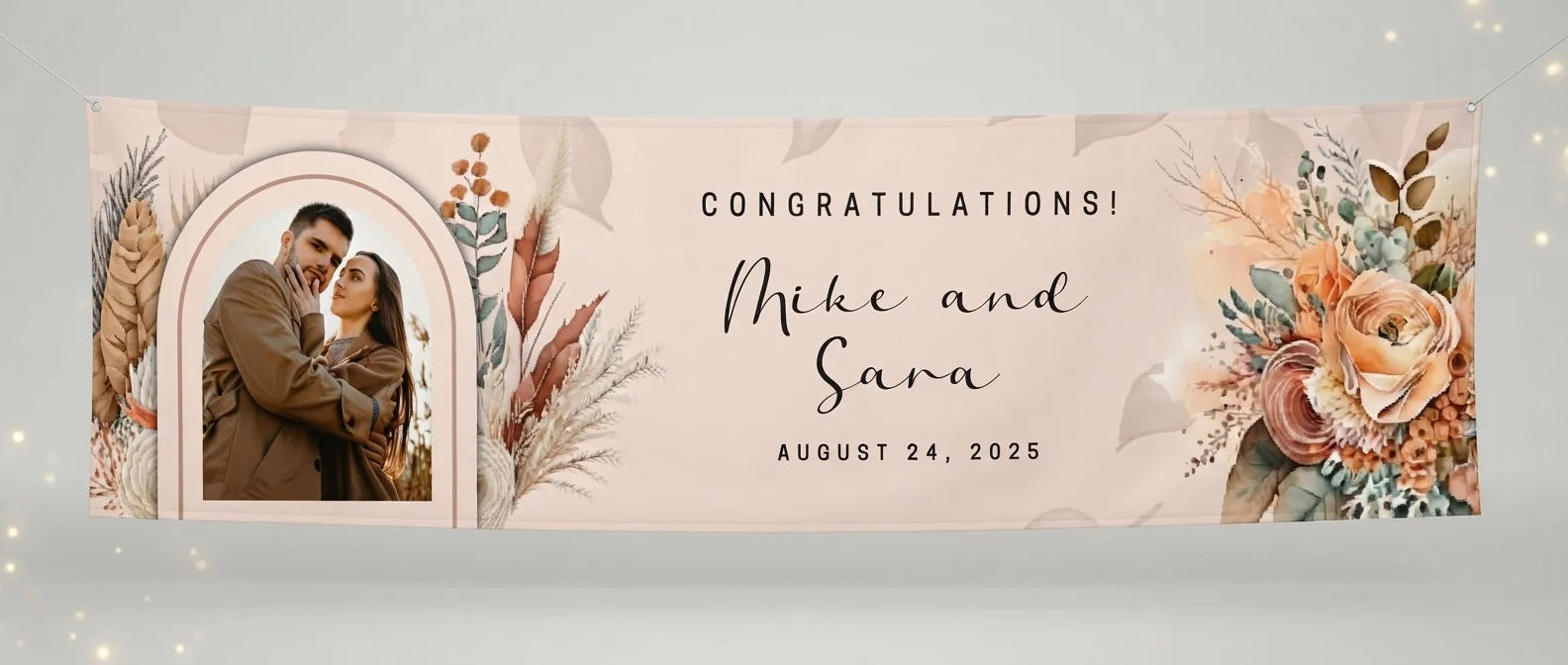 Personalised Terracotta Theme Wedding Banner displayed against a plain studio background