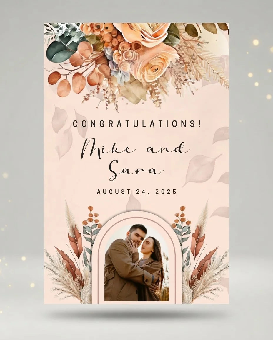 Personalised Terracotta Theme Wedding Mega Card displayed against a plain studio background