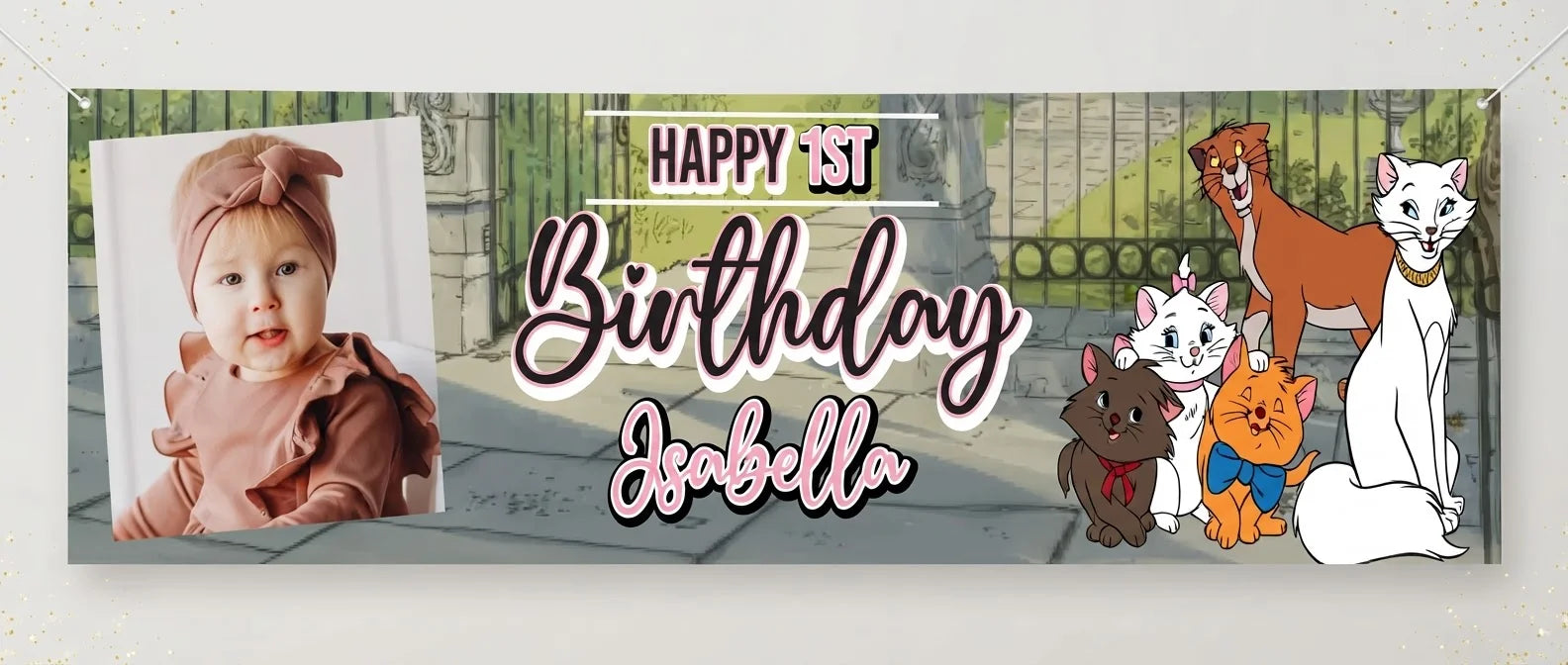 Personalised The Aristocats Birthday Banner displayed against a plain studio background