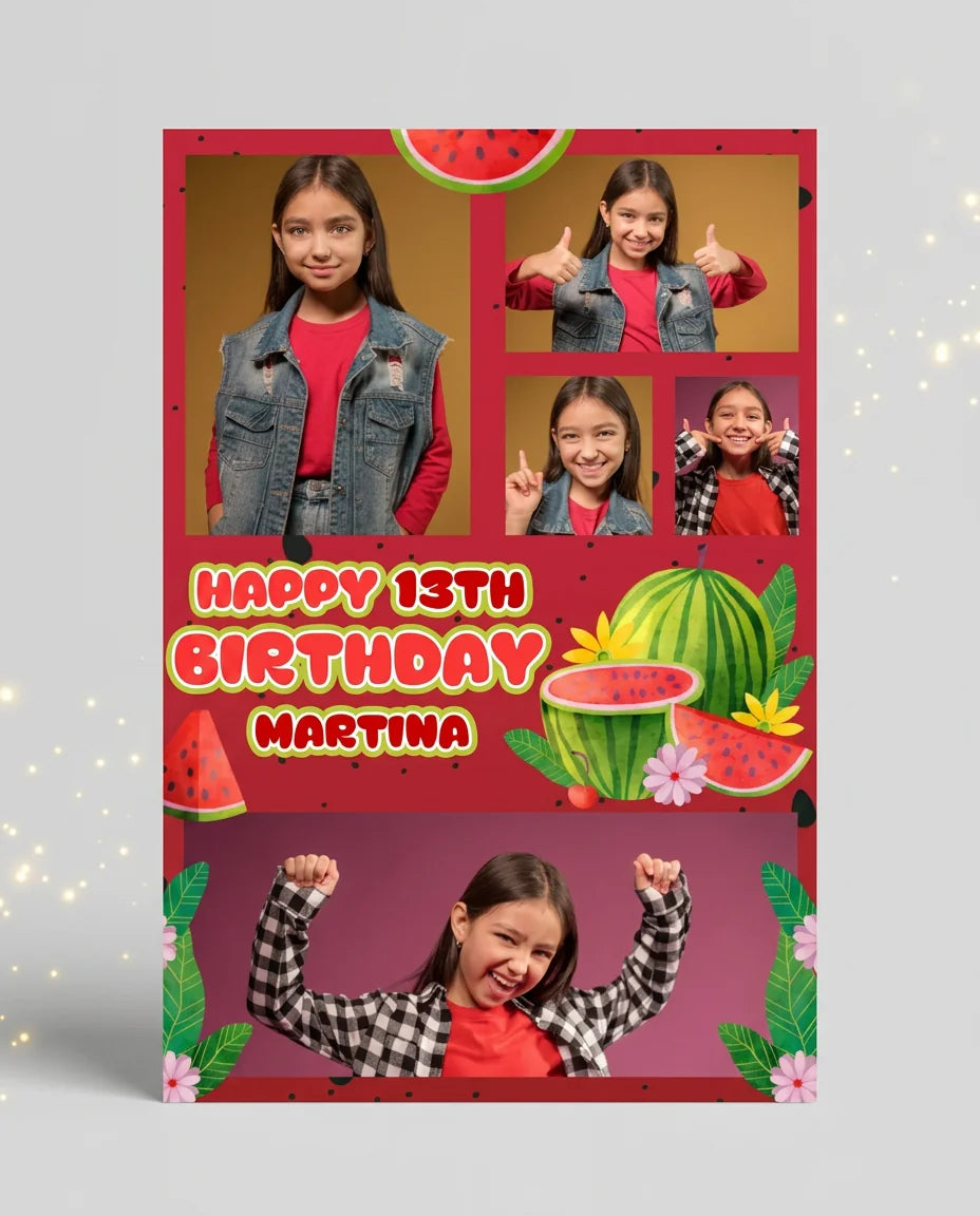 Personalised Watermelon Theme Birthday Party Mega Card displayed against a plain studio background