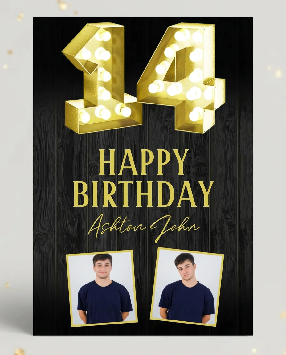 Personalised Marquee Number 14 Birthday Party Mega Card displayed against a plain studio background