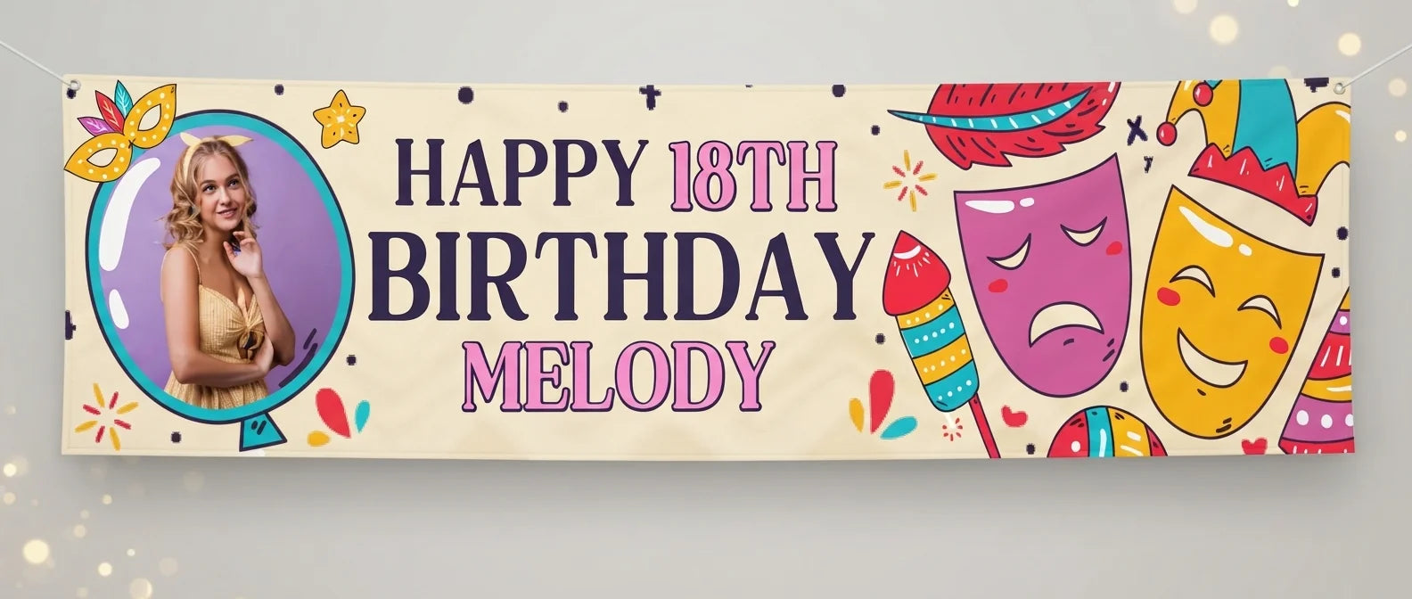 Personalised Carnival Theme Birthday Party Banner displayed against a plain studio background