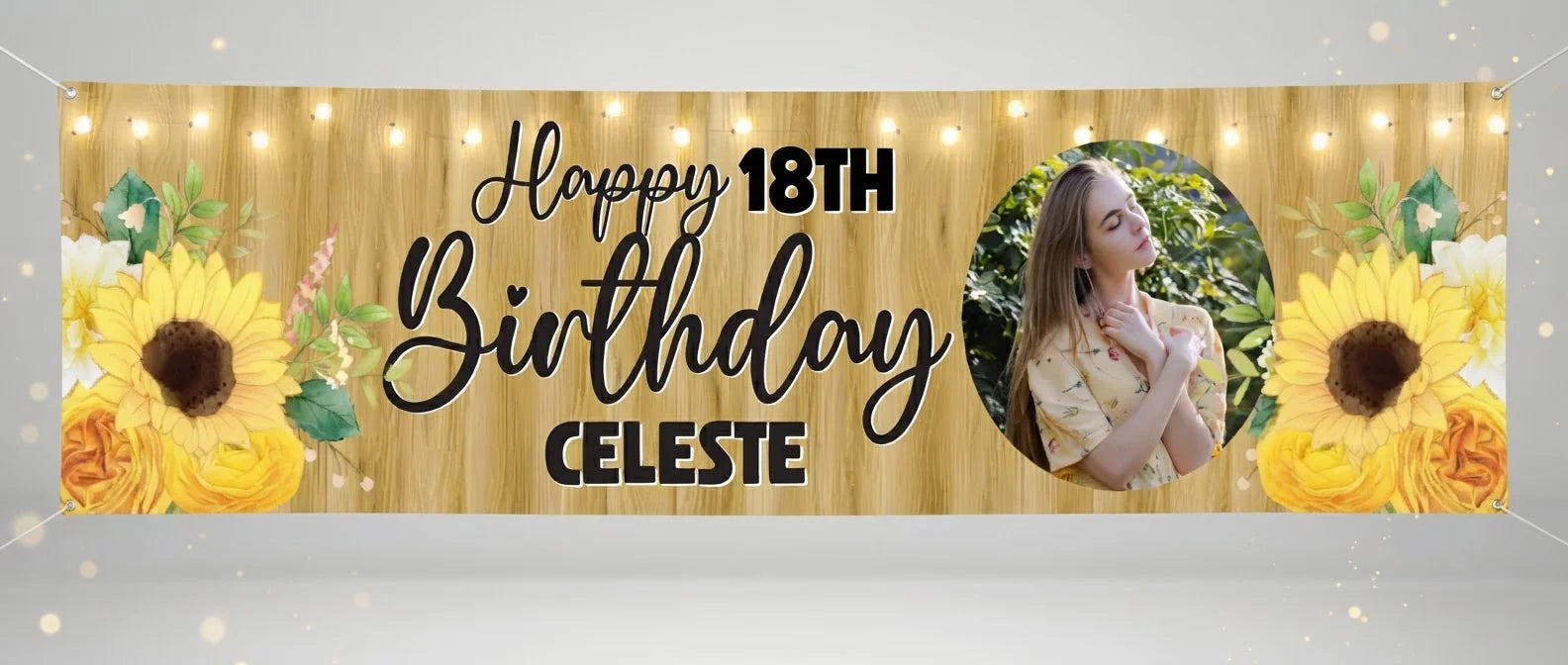 Personalised Sunflower Theme Birthday Party Banner displayed against a plain studio background