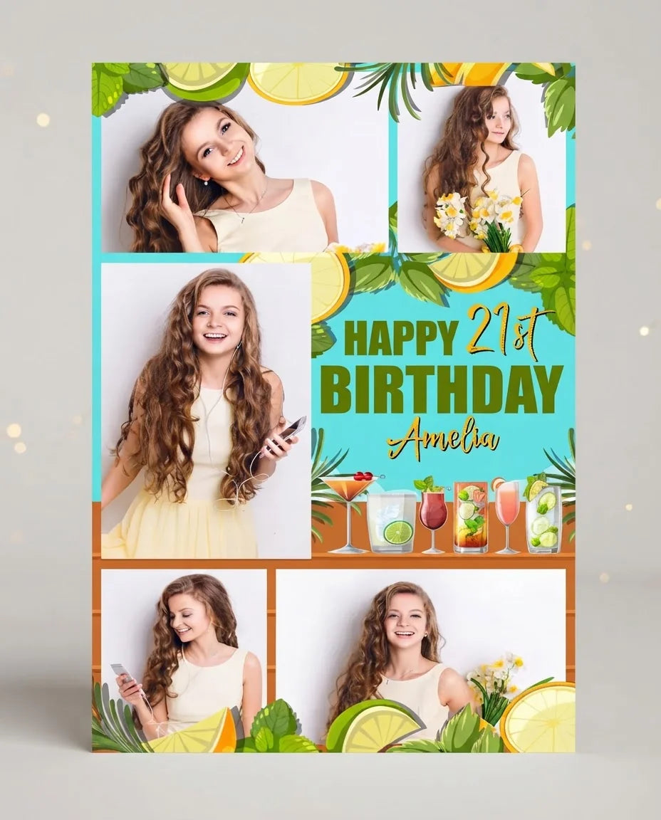 Personalised Cocktail Birthday Party Mega Card displayed against a plain studio background