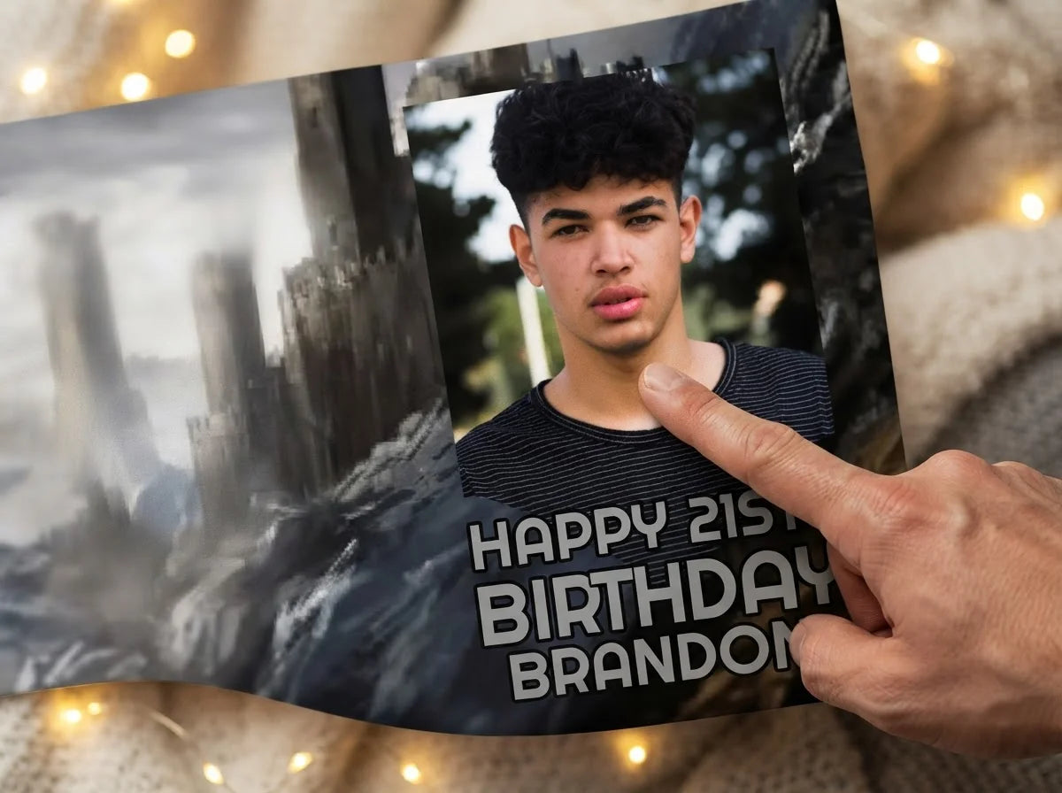 Close-up of the personalised name and photo printed on the Game of Thrones Birthday Party Banner