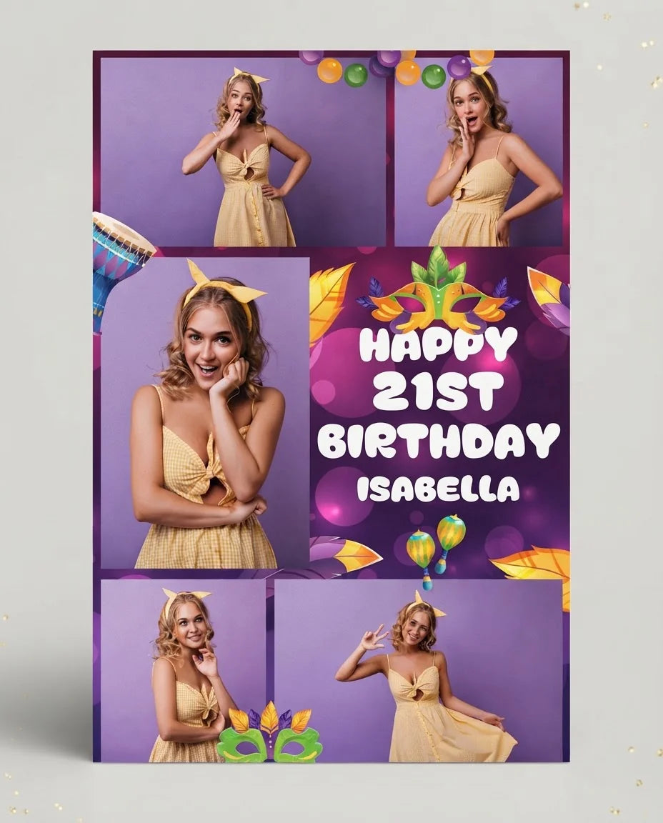 Personalised Masquerade Theme Birthday Party Mega Card displayed against a plain studio background