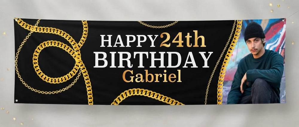 Personalised Hip Hop Birthday Party Banner displayed against a plain studio background