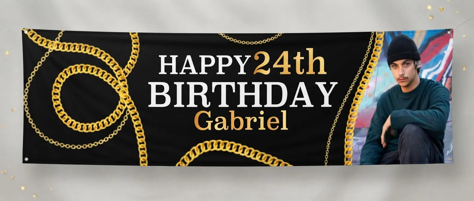Personalised Hip Hop Birthday Party Banner displayed against a plain studio background
