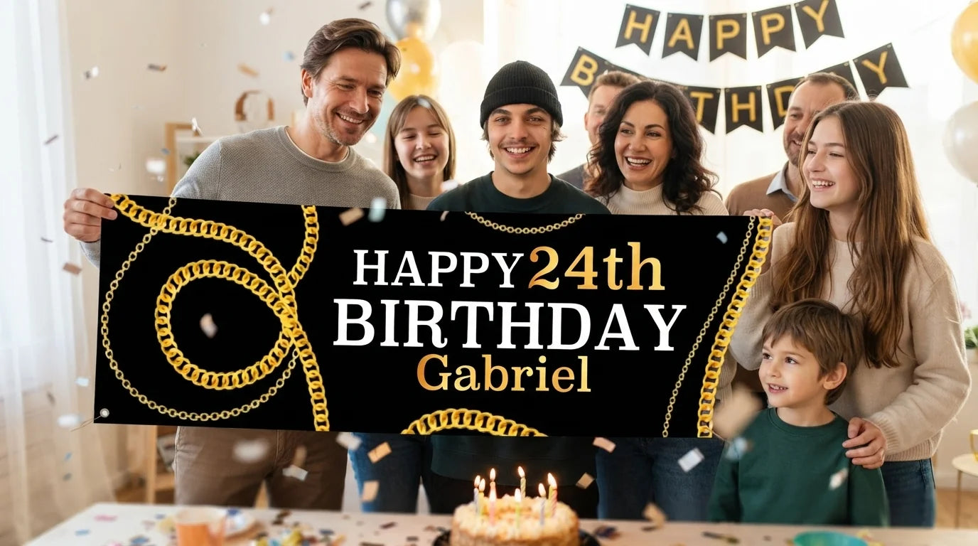 Friends and family celebrating with the personalised Hip Hop Birthday Party Banner