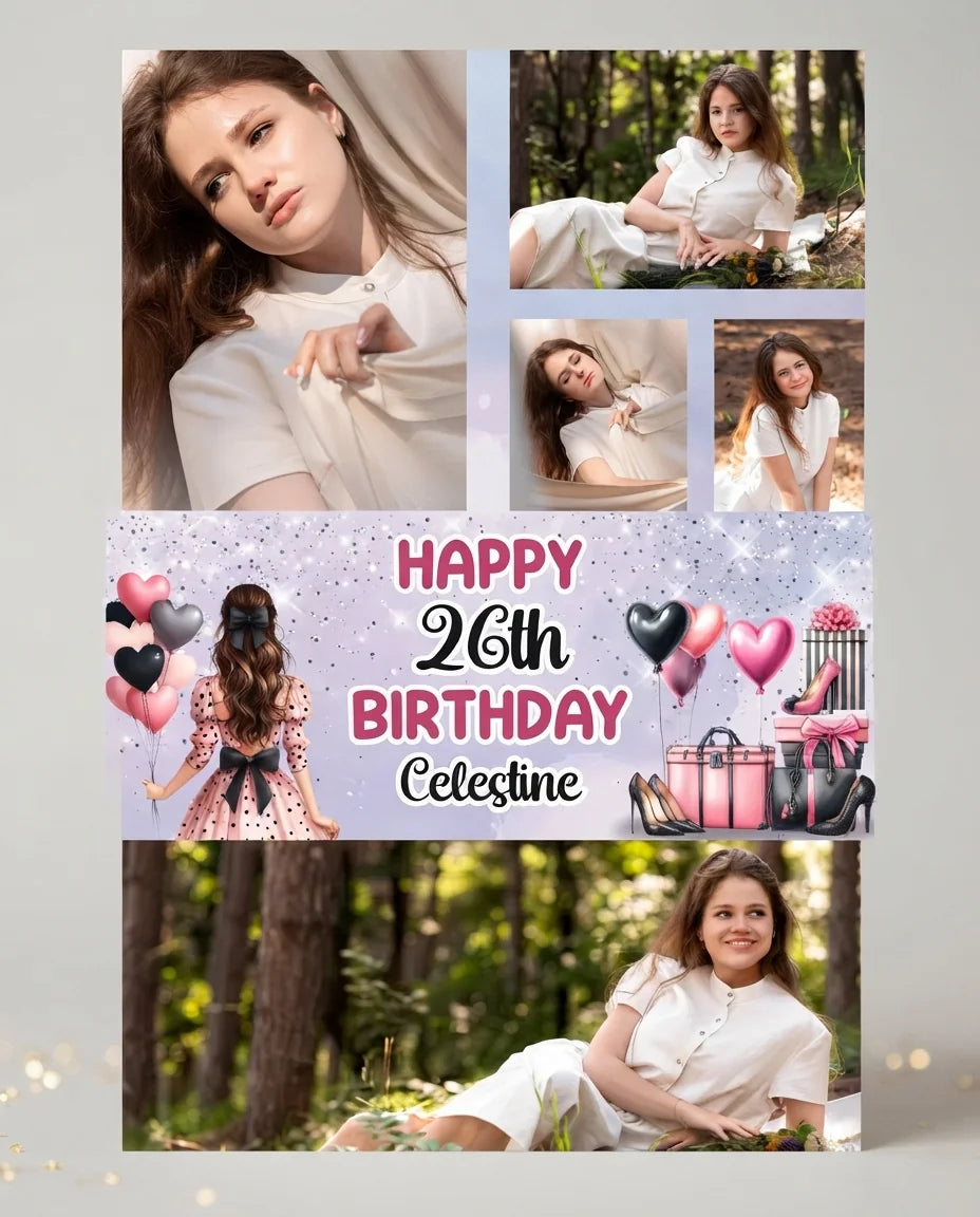 Personalised Girl Shopping Birthday Party Mega Card displayed against a plain studio background