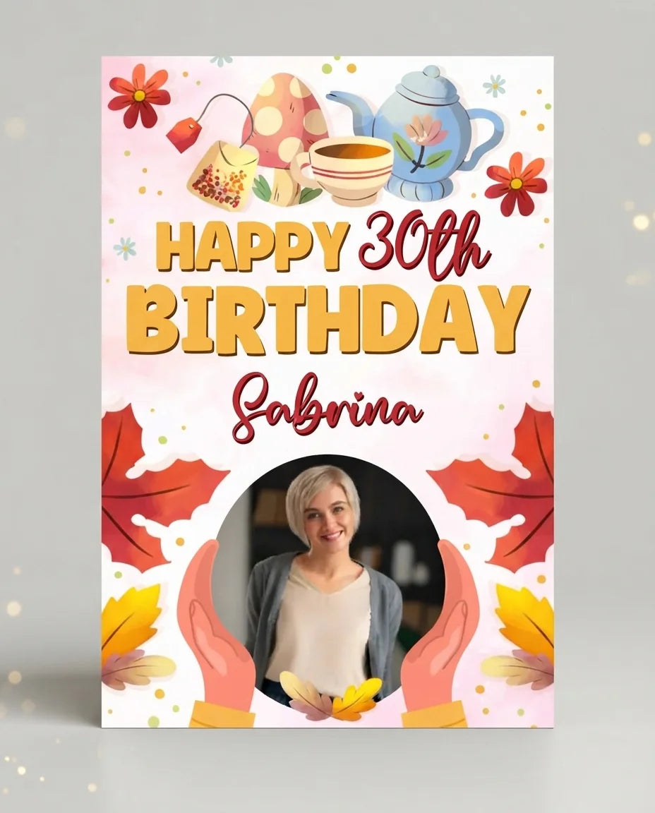 Personalised Tea Party Birthday Mega Card displayed against a plain studio background