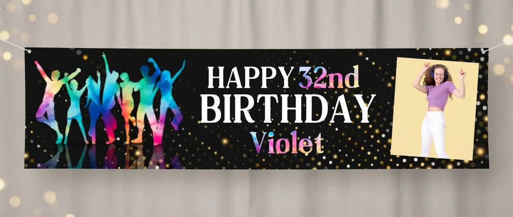 Personalised Dance Birthday Party Banner displayed against a plain studio background