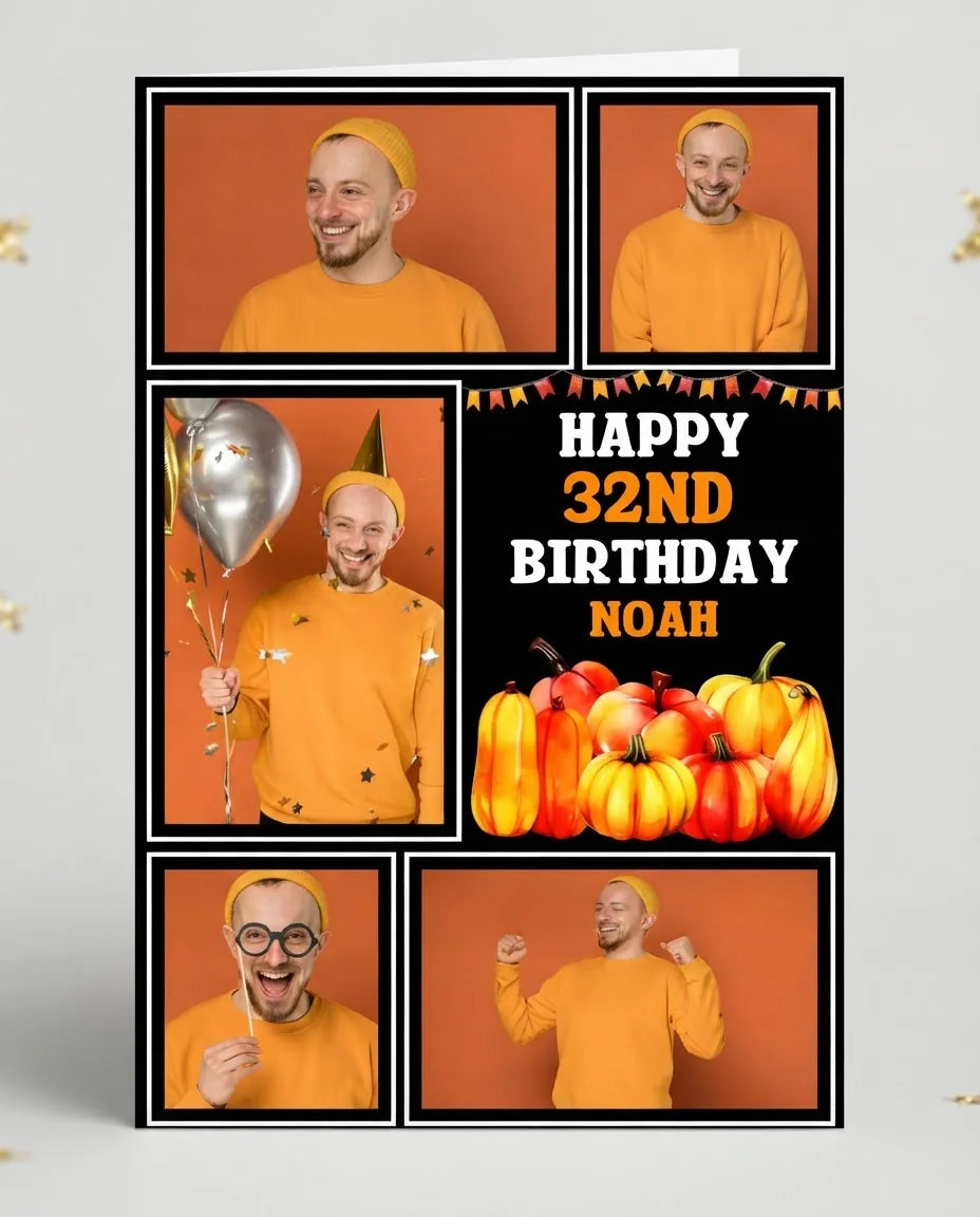 Personalised Thanksgiving Birthday Party Mega Card displayed against a plain studio background