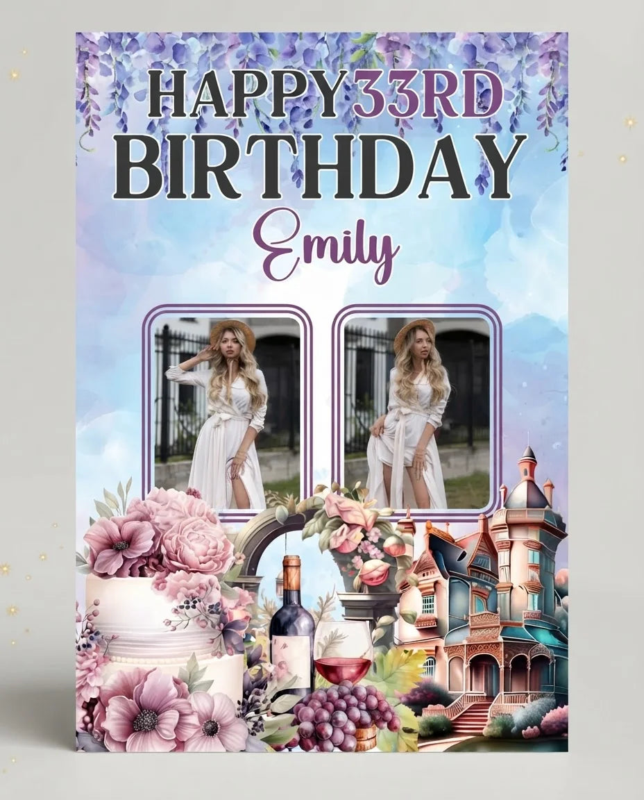 Personalised Bridgerton Theme Birthday Party Mega Card displayed against a plain studio background