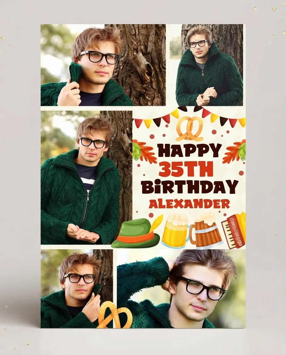 Personalised Oktober Fest Birthday Party Mega Card displayed against a plain studio background