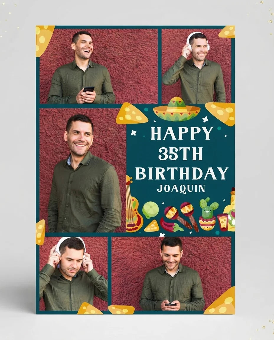 Personalised Taco Theme Birthday Party Mega Card displayed against a plain studio background