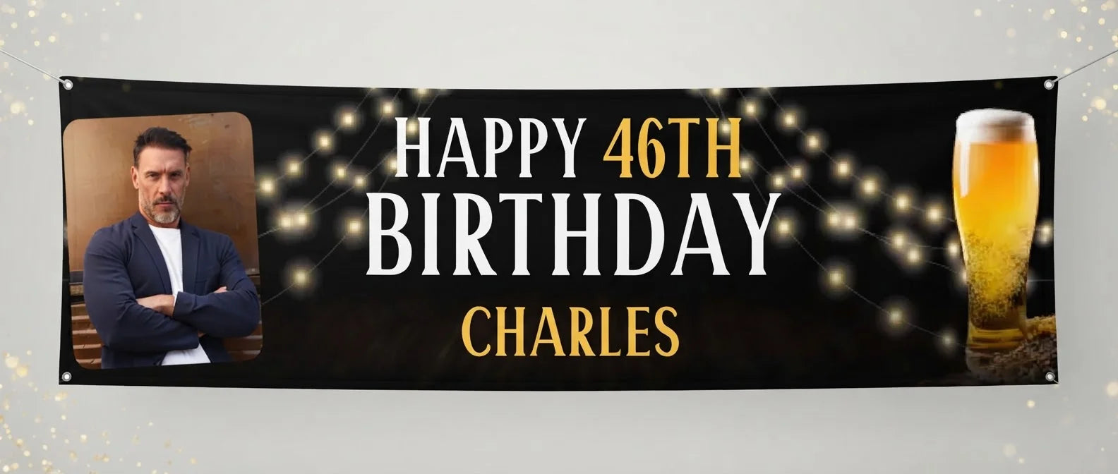 Personalised Beer Celebrations Birthday Party Banner displayed against a plain studio background