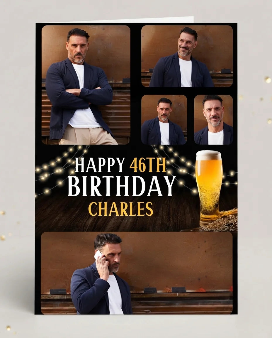 Personalised Beer Celebrations Birthday Party Mega Card displayed against a plain studio background