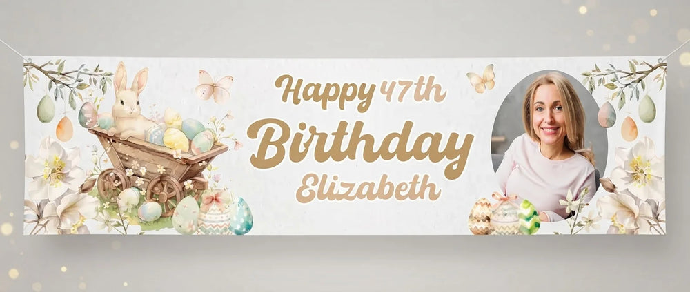 Personalised Easter Theme Birthday Party Banner displayed against a plain studio background