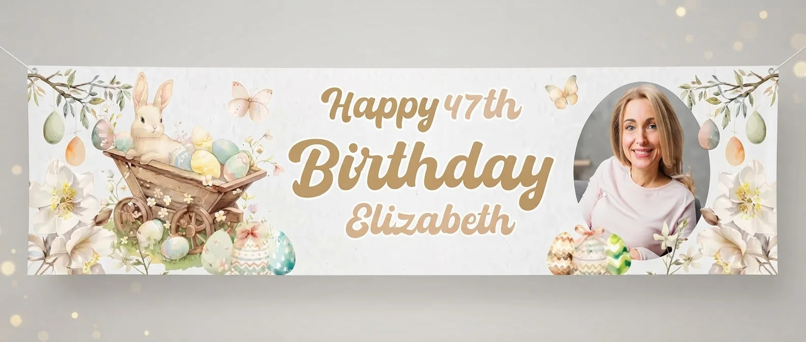 Personalised Easter Theme Birthday Party Banner displayed against a plain studio background