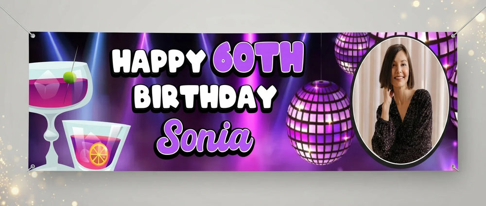 Personalised Disco Theme Birthday Party Banner displayed against a plain studio background